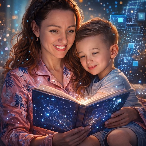 Мать и ребенок читают сказку